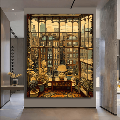Urban New York View Through Glass Wall Art