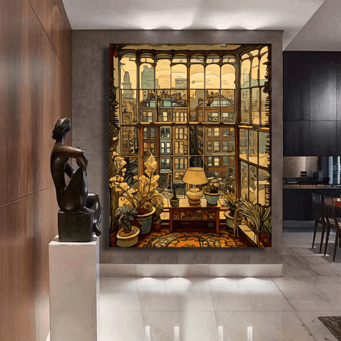 Urban New York View Through Glass Wall Art