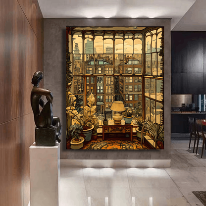 Urban New York View Through Glass Wall Art