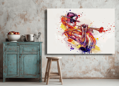 Vibrant Jazz Trumpet Burst Wall Art