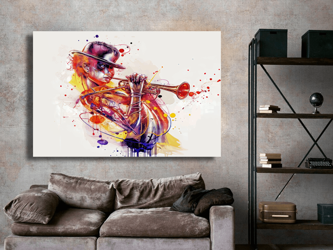 Vibrant Jazz Trumpet Burst Wall Art