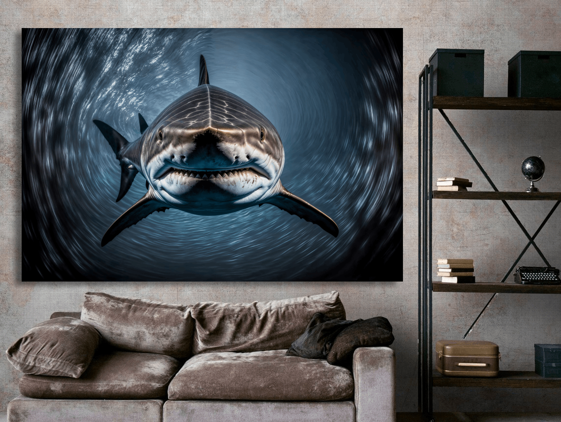 White Shark in Blue Ocean Wall Art