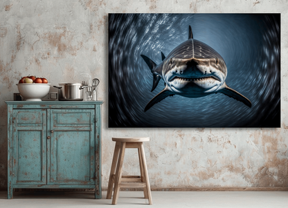 White Shark in Blue Ocean Wall Art