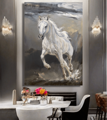 White Stallion Gallop Wall Art