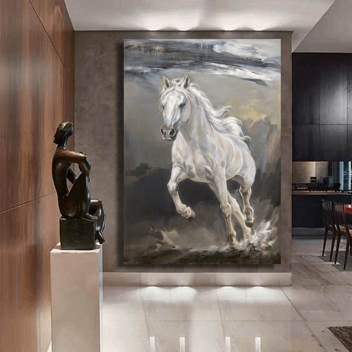 White Stallion Gallop Wall Art