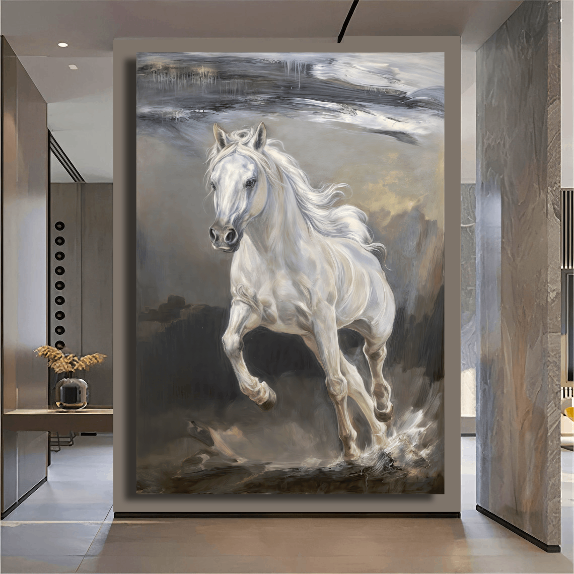 White Stallion Gallop Wall Art