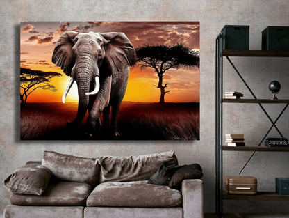 Wild Elephant by Sunset Wall Art