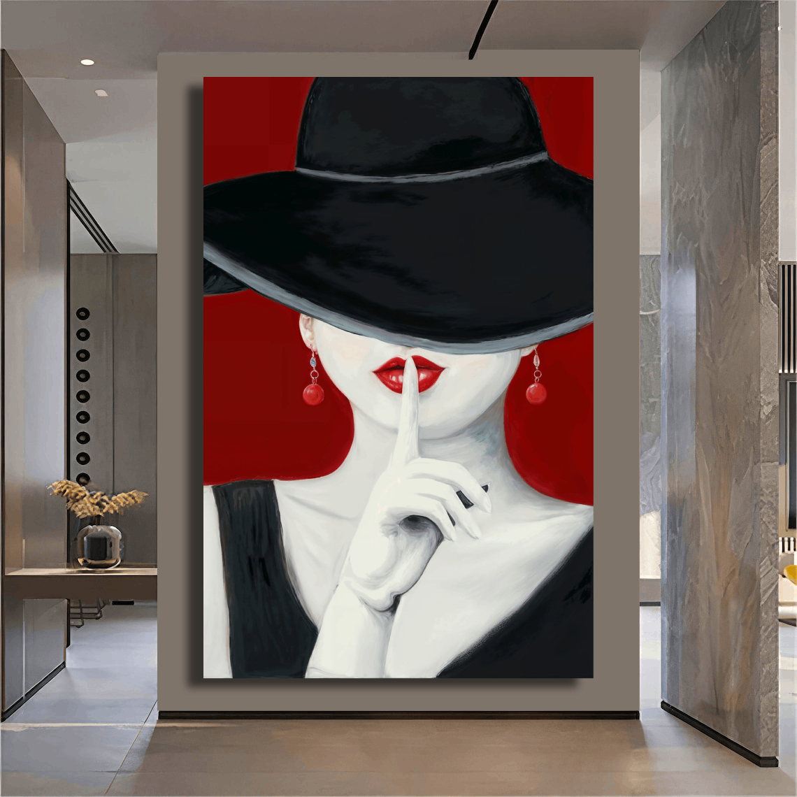 Woman with Red Lipstick & Earrings Wall Art