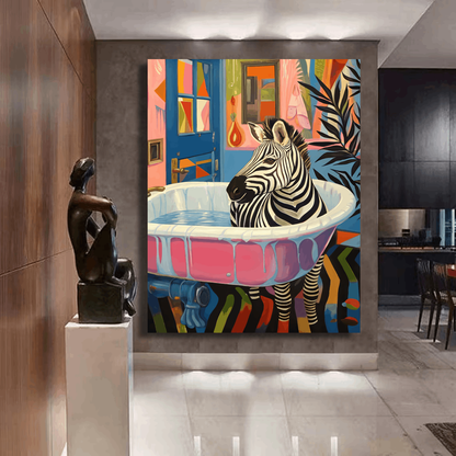 Zebra’s Colorful Bathroom Escape Wall Art