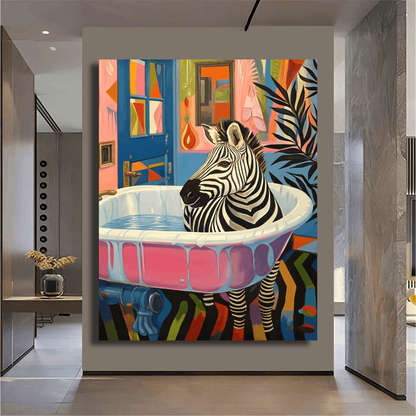 Zebra’s Colorful Bathroom Escape Wall Art