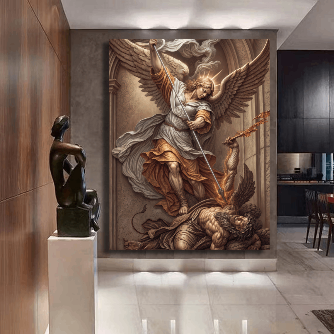 Angel Fighting Demon Painting Wall Art